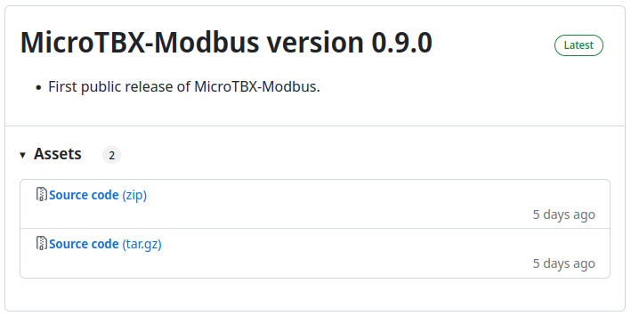 Brief overview of the MicroTBX-Modbus release version 0.9.0 including download link.